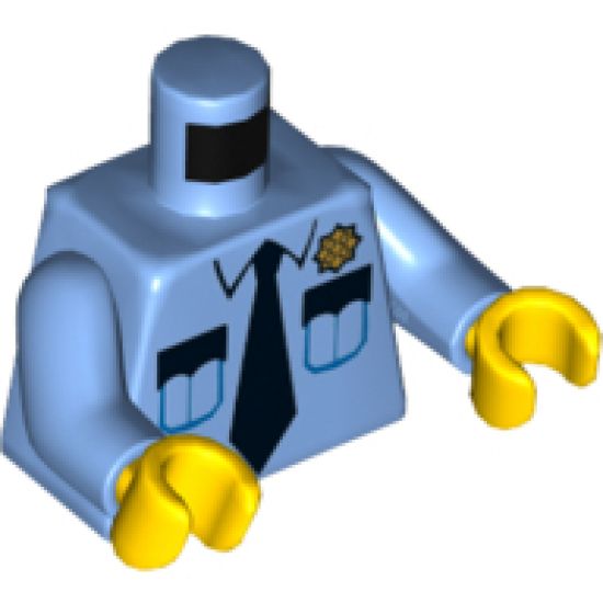 Torso Police Shirt with Gold Badge, 2 Pockets and Black Tie Pattern / Medium Blue Arms / Yellow Hands