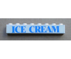 Brick 1 x 8 with Blue 'ICE CREAM' Text Pattern (Sticker) - Set 1592