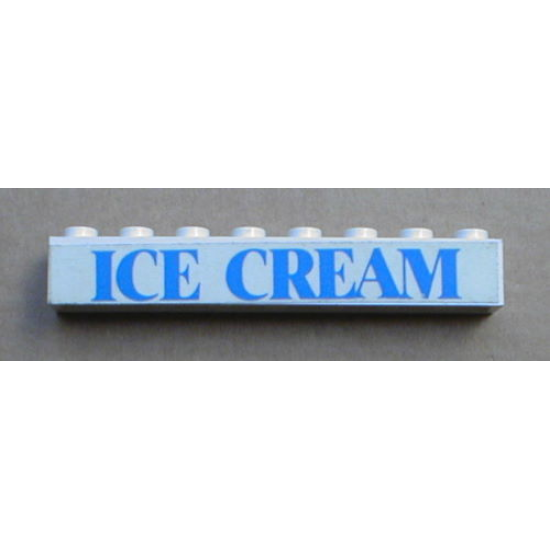 Brick 1 x 8 with Blue 'ICE CREAM' Text Pattern (Sticker) - Set 1592