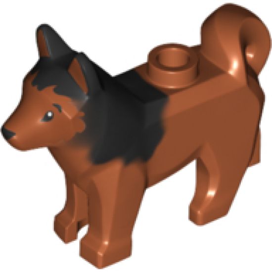 Dog, Husky with Black Eyes, Black Nose and Marbled Black Ears and Back Pattern (Red)