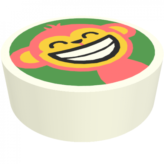 Tile, Round 1 x 1 with Coral Monkey with Bright Light Orange Face on Bright Green Background Pattern