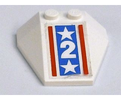 Wedge 4 x 4 Triple without Stud Notches with White Stars and Number Two on Blue Background with Red Stripes Pattern (Sticker) - Set 6551