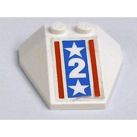 Wedge 4 x 4 Triple without Stud Notches with White Stars and Number Two on Blue Background with Red Stripes Pattern (Sticker) - Set 6551