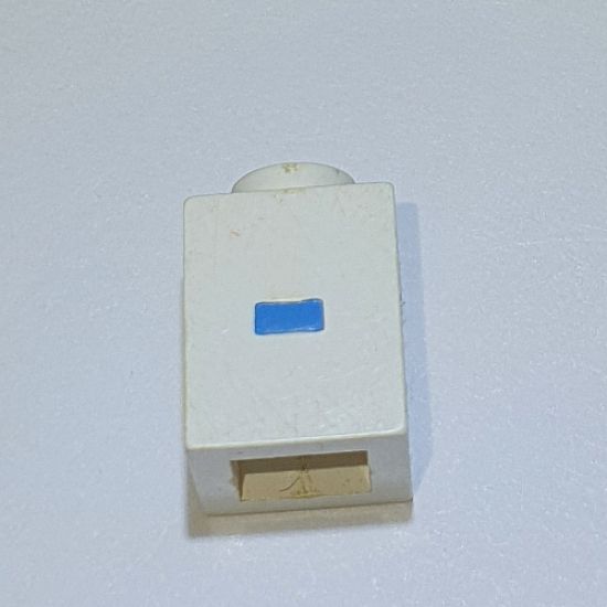Brick 1 x 1 with Blue '-' Pattern (Bold Font)