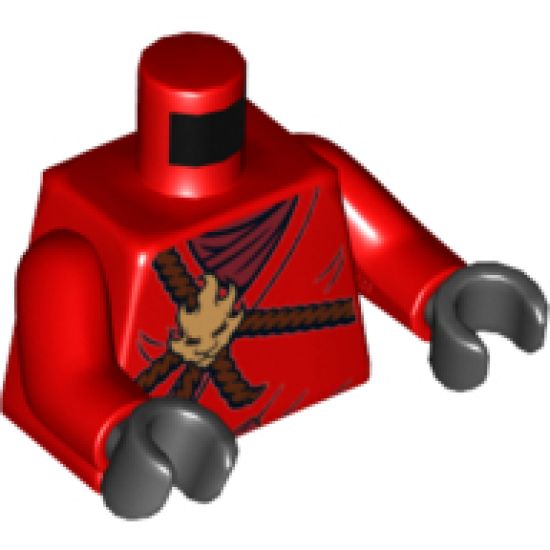 Torso Ninjago Brown Rope, Gold Medallion and Dark Red Undershirt Pattern / Red Arms / Black Hands
