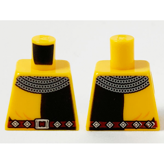Torso with Silver Mail Collar, Black Left Panel, Dark Red Belt with Gold Buckle and Studs Pattern