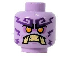 Minifigure, Head Alien Medium Lavender Tattoos, Bright Light Orange Eyes, Tan Teeth and Tusks Pattern - Hollow Stud