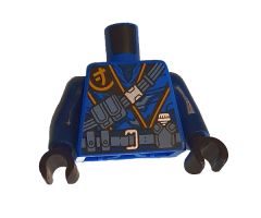 Torso Tunic, Yellow Ninjago Logogram 'J', Dark Bluish Gray Belts and Pouches Pattern / Dark Blue Arms / Black Hands
