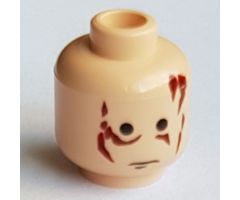 Minifigure, Head Male Scars Red Left & Right, No Eyebrows Pattern - Blocked Open Stud