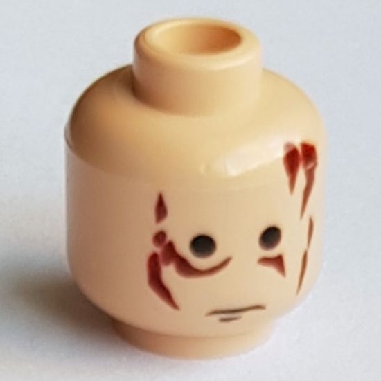 Minifigure, Head Male Scars Red Left & Right, No Eyebrows Pattern - Blocked Open Stud