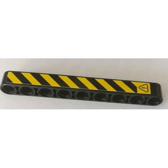 Technic, Liftarm 1 x 9 Thick with Warning Sign and Black and Yellow Danger Stripes Pattern Model Left Side (Sticker) - Set 42082