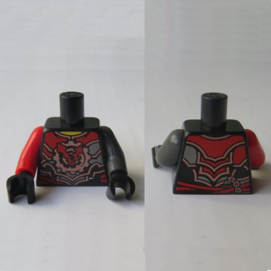 Torso Ninjago Dark Red, Silver and Copper Armor with Clock Pattern / Pearl Dark Gray Arm Left / Red Arm Right / Black Hands