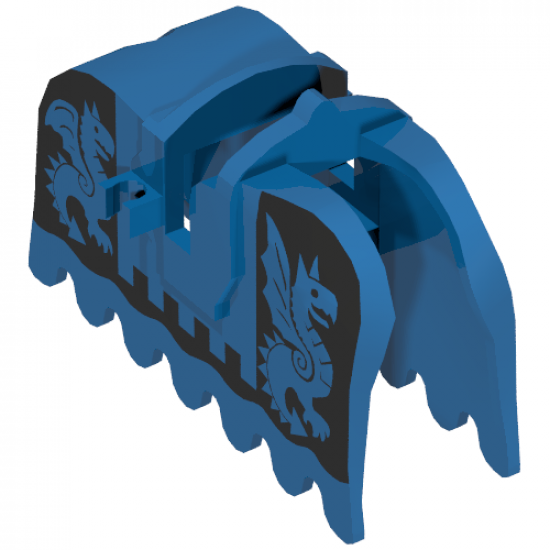 Animal, Accessory Horse Barding, Ruffled Edge with Black Dragons (Black on Blue) Pattern