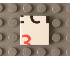 Tile 2 x 2 with Black 'ECH' Lower Half and Red '3' Upper Half Pattern