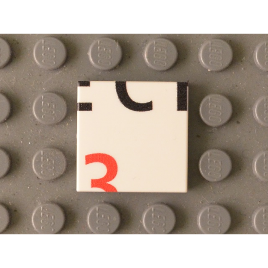 Tile 2 x 2 with Black 'ECH' Lower Half and Red '3' Upper Half Pattern