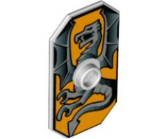 Minifigure, Shield Rectangular with Stud, Silver Dragon on Bright Light Orange Background Pattern