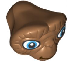 Minifigure, Head, Modified Alien E. T. with Wide Medium Blue Eyes and Dark Brown Closed Smile Pattern