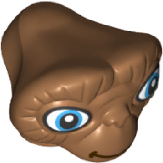 Minifigure, Head, Modified Alien E. T. with Wide Medium Blue Eyes and Dark Brown Closed Smile Pattern