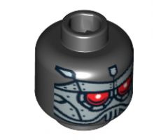 Minifigure, Head Alien with Robot with Red Eyes, Sliver Face Panel Pattern - Blocked Open Stud