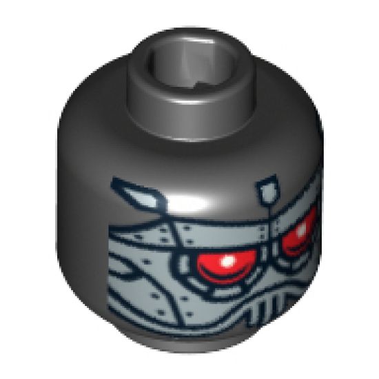 Minifigure, Head Alien with Robot with Red Eyes, Sliver Face Panel Pattern - Blocked Open Stud