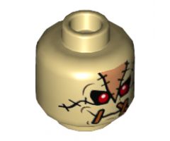 Minifigure, Head Alien with Red Eyes, Orange Patches with Stitches Front and Back Pattern (Scarecrow) - Hollow Stud