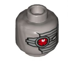 Minifigure, Head Alien with Mechanical Right Eye Red, Silver Face Mask Pattern - Hollow Stud