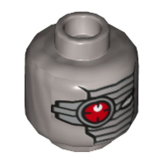Minifigure, Head Alien with Mechanical Right Eye Red, Silver Face Mask Pattern - Hollow Stud