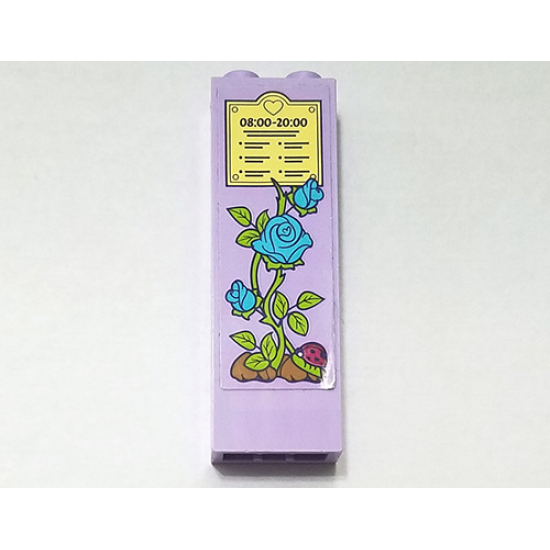 Brick 1 x 2 x 5 with Vine with Medium Azure Flowers, Ladybug and Park Sign with '08:00-20:00' Pattern (Sticker) - Set 41325