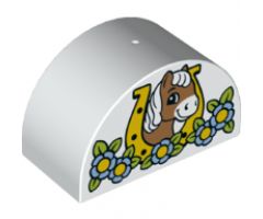 Duplo, Brick 2 x 4 x 2 Curved Top with Horse Head in Horseshoe and Flowers Pattern