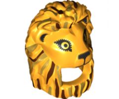 Minifigure, Headgear Head Cover, Costume Mask Lion with Reddish Brown and Gold Mane Highlights and Black Facial Features Pattern