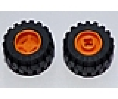 Wheel & Tire Assembly 11mm D. x 12mm, Hole Notched for Wheels Holder Pin with Black Tire Offset Tread Small Wide, Band Around Center of Tread (6014b / 87697)