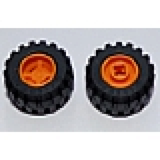 Wheel & Tire Assembly 11mm D. x 12mm, Hole Notched for Wheels Holder Pin with Black Tire Offset Tread Small Wide, Band Around Center of Tread (6014b / 87697)