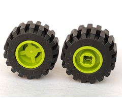 Wheel & Tire Assembly 11mm D. x 12mm, Hole Notched for Wheels Holder Pin with Black Tire Offset Tread Small Wide, Band Around Center of Tread (6014b / 87697)