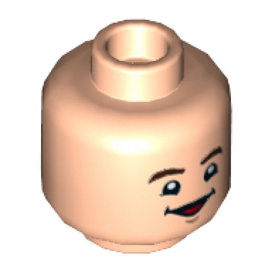 Minifigure, Head Dual Sided Dark Brown Eyebrows, Worried / Smiling with Red Tongue Pattern - Hollow Stud