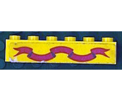 Brick 1 x 6 with Dark Pink Ribbon on Yellow Background Pattern (Sticker) - Sets 375-2 / 6075-2