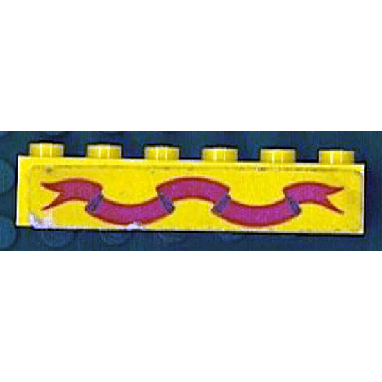 Brick 1 x 6 with Dark Pink Ribbon on Yellow Background Pattern (Sticker) - Sets 375-2 / 6075-2