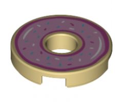 Tile, Round 2 x 2 with Hole with Bright Pink Frosting and Sprinkles Pattern