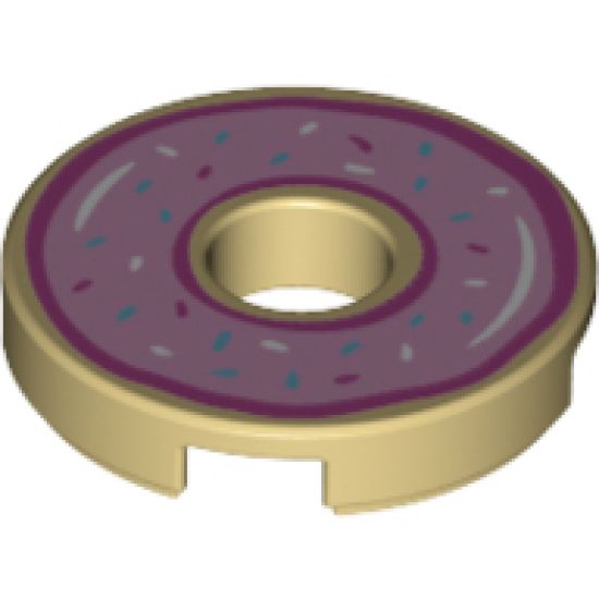 Tile, Round 2 x 2 with Hole with Bright Pink Frosting and Sprinkles Pattern