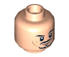 Minifigure, Head Dual Sided PotC Jack Black Moustache, 'X' Shaped Scar, Smile / Scared Pattern - Hollow Stud