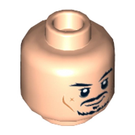Minifigure, Head Dual Sided PotC Jack Black Moustache, 'X' Shaped Scar, Smile / Scared Pattern - Hollow Stud