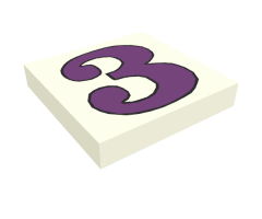 Tile 2 x 2 with Number  3 Purple Pattern