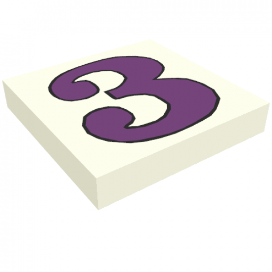 Tile 2 x 2 with Number  3 Purple Pattern