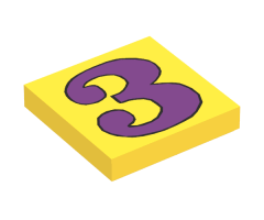 Tile 2 x 2 with Number  3 Purple Pattern