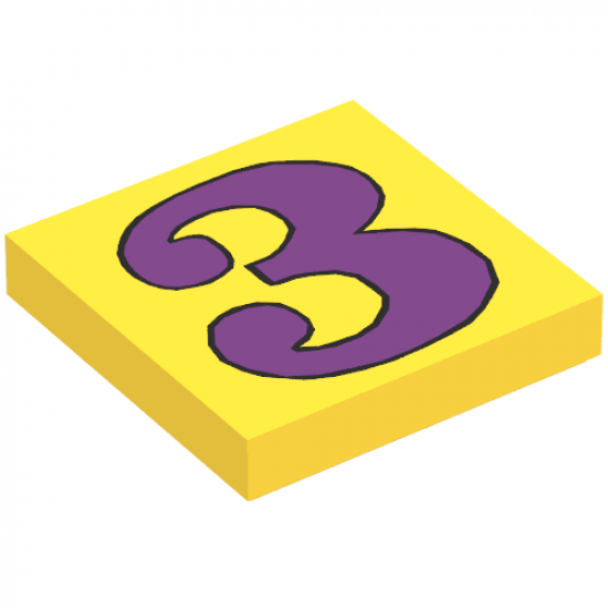 Tile 2 x 2 with Number  3 Purple Pattern
