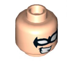 Minifigure, Head Black Eye Mask with White Eye Holes and Cheesy Smile Pattern (Nightwing) - Hollow Stud