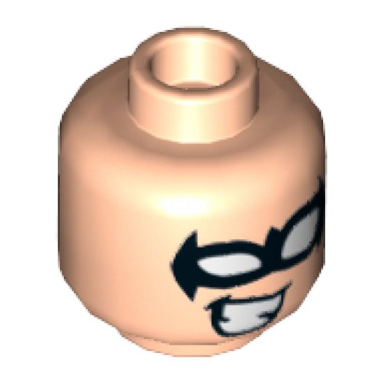 Minifigure, Head Black Eye Mask with White Eye Holes and Cheesy Smile Pattern (Nightwing) - Hollow Stud