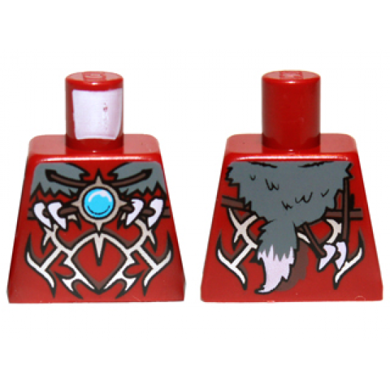 Torso Armor Vest with Silver Markings, Fur Animal Pelt and Dark Azure Round Jewel (Chi) Pattern