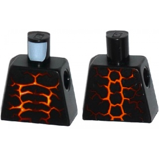 Torso Nexo Knights Bare Chest with Dark Red, Orange and Yellow Cracks Pattern