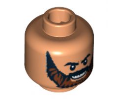 Minifigure, Head Beard Brown Full with Black Knit Eyebrows and Grin with Teeth Pattern - Blocked Open Stud