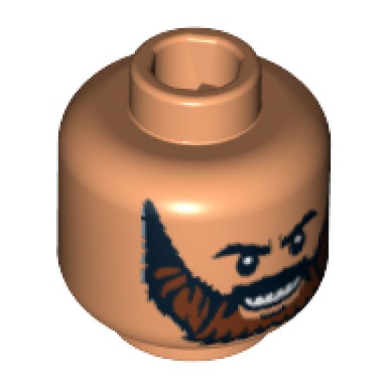 Minifigure, Head Beard Brown Full with Black Knit Eyebrows and Grin with Teeth Pattern - Blocked Open Stud